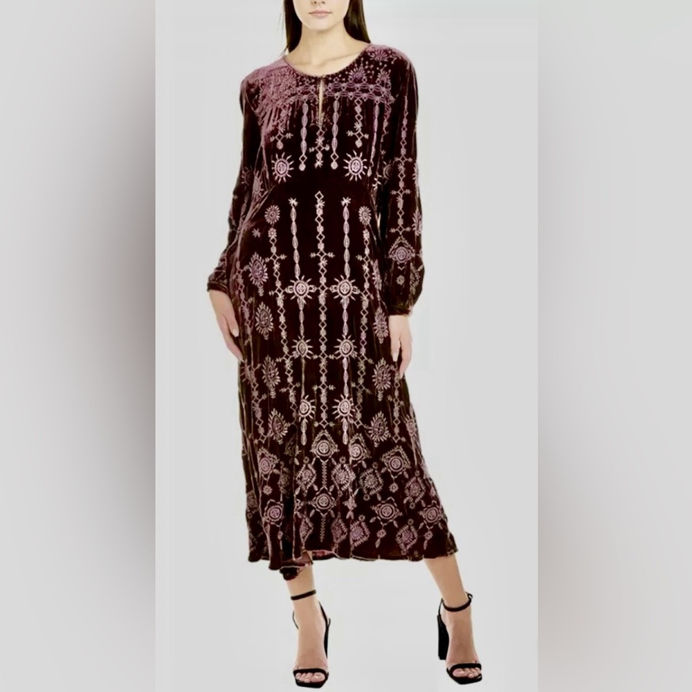 SOLD! SOLD!
NWTs JOHNNY WAS Althea Dress Velvet Silk-Blend Maxi/Midi  Women's M